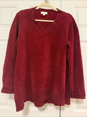 Belle by Kim Gravel V-Neck Sweater in Deep Wine Red